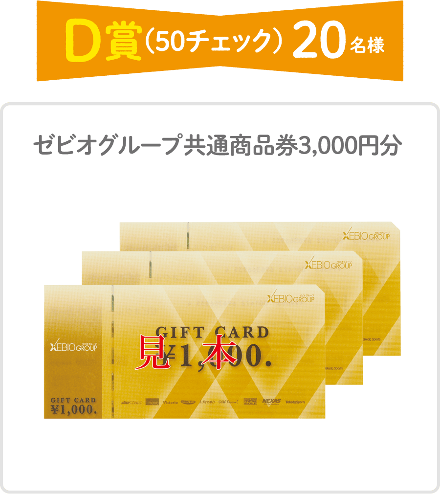 D賞（50チェック）20名様 ゼビオグループ共通商品券3,000円分