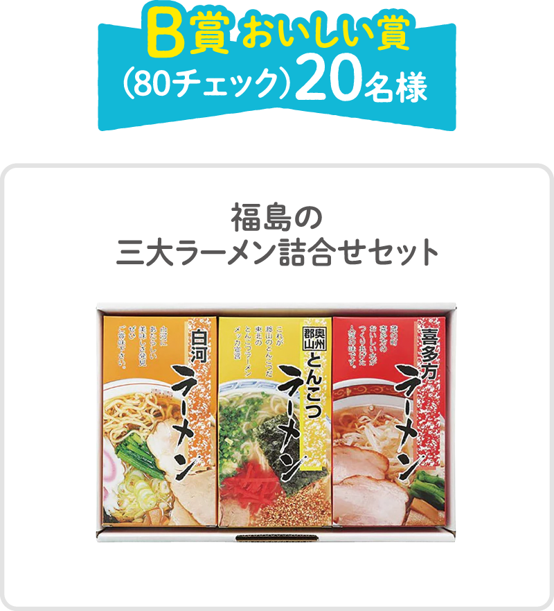 B賞おいしい賞（80チェック）20名様 福島の三大ラーメン詰合せセット